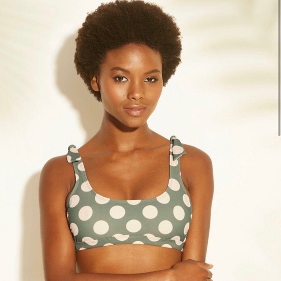 TARGET Green & White Polka Dot Bow Tie Shoulder Retro Bikini Top Removable Cup L - Picture 3 of 16